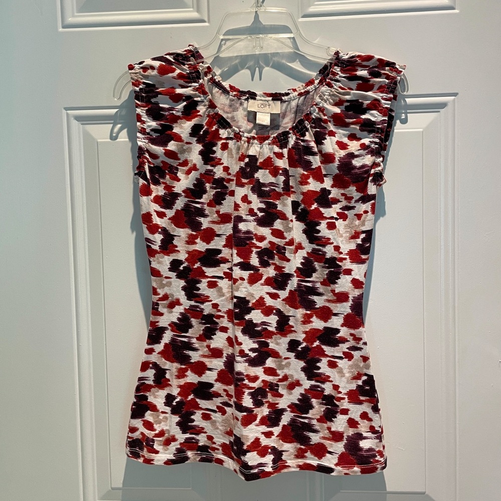 LOFT Red Tan Maroon Rustic Business Casual Modern Sleeveless Top Size XS